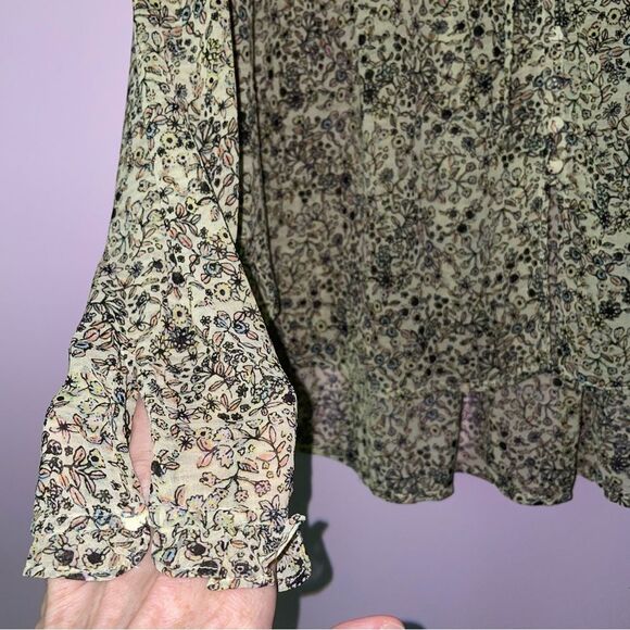 Free People Blouse M Yellow Ditsy Floral Chiffon Button Top - Picture 4 of 10